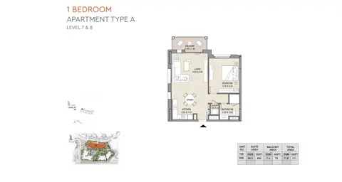 MJL Asayel Building 3: Floor plan 1 Bedroom, Type A, Level 7 & 8 Size 771.00 sq ft, 771 sq ft