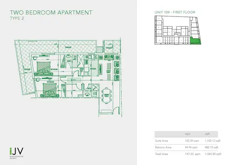 Joya Verde Residences: Floor plan Type 2, Unit 109 - First Floor, 1,586 sq ft
