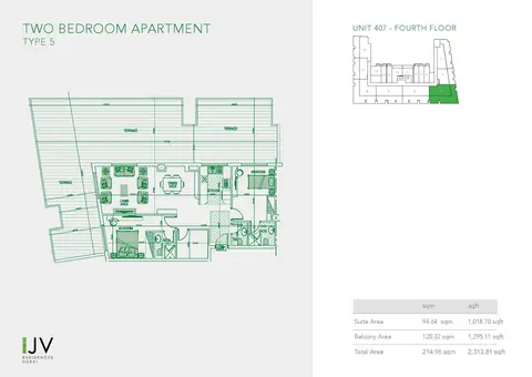 Joya Verde Residences: Floor plan Type 5, Unit 407 - Fourth Floor, 2,314 sq ft