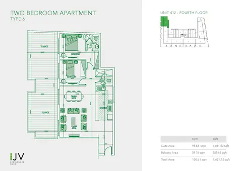 Joya Verde Residences: Floor plan Type 6, Unit 412 - Fourth Floor, 1,621 sq ft