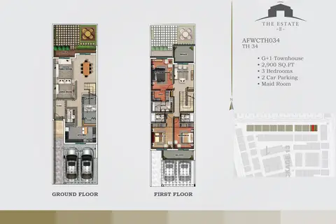 The Estate 2: AFWCTH034-TH 34, G+1 Townhouse, 2 Car Parking,, 2,900 sq ft 户型图