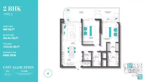 REFF 997: Floor plan Type 5, 1,222 sq ft