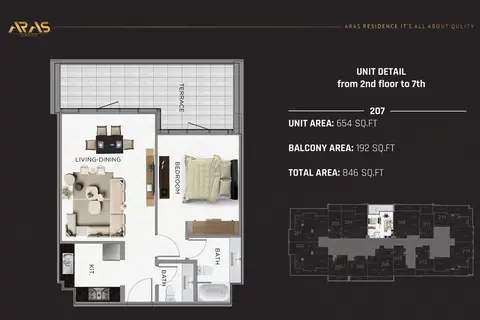 ARAS Residence: Floor plan Unit 2nd Floor to 7th, 846 sq ft
