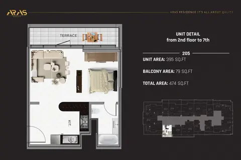 ARAS Residence: Floor plan Unit 2nd Floor to 7th, 474 sq ft