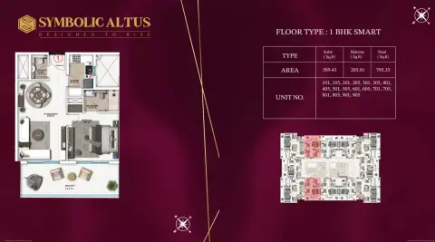 Symbolic Altus: Floor plan Type 1, 795 sq ft