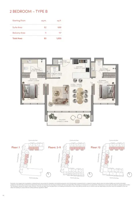The Collection at Taiyo: Floor plan Type B, 1,005 sq ft