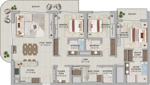 The Wilds Residences: Floor plan 3 Bedroom + Maid
