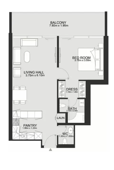 Ashley Hills: Floor plan Type A, 792 sq ft