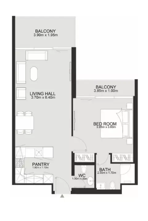 Ashley Hills: Floor plan Type B, 902 sq ft