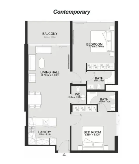 Ashley Hills: Floor plan Type Contemporary, 976 sq ft