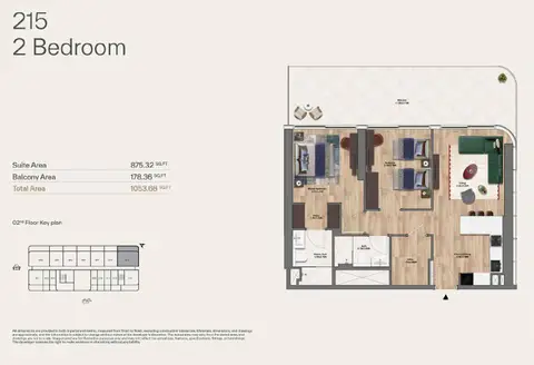 Velos Residence at Dubai Motor City: Floor plan Unit 215, 1,054 sq ft