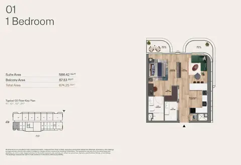 Velos Residence at Dubai Motor City: Floor plan Unit 01, 674 sq ft
