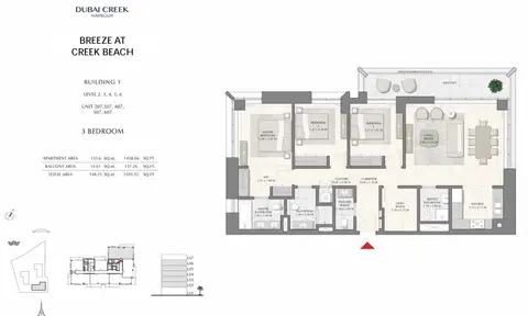 Breeze at Creek Beach: Floor plan Bu1-L2to6-3bd-1595.32-sqft, 1,595 sq ft