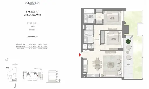 Breeze at Creek Beach: Floor plan Bu1-L1-U103-2bd-1365.73-sqft, 1,366 sq ft
