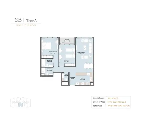 Verdana Residence 10: फ़्लोर प्लान Type A, 1,291 sq ft