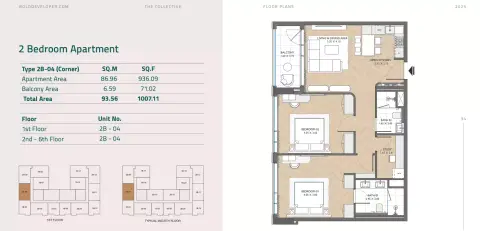 The Collective: Floor plan Type A, 1,007 sq ft