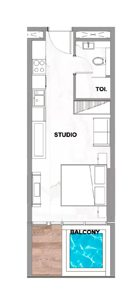 Peace Lagoons Phase 2: Floor plan Type A, 407 sq ft