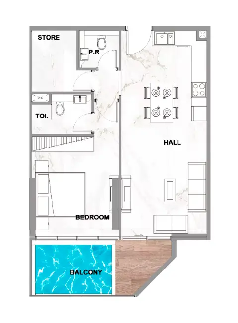 Peace Lagoons Phase 2: Floor plan Type B, 796 sq ft