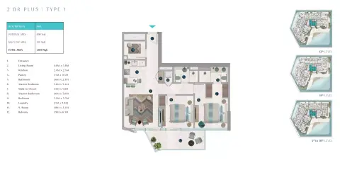 Octa Isle Interiors: Floor plan Type 1 Plus, 1,020 sq ft