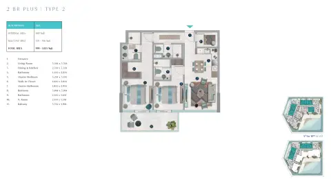 Octa Isle Interiors: Floor plan Type 2 Plus, 999 sq ft