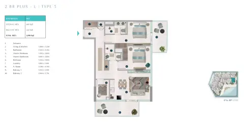 Octa Isle Interiors: Floor plan Type 3 Plus -L, 1,090 sq ft
