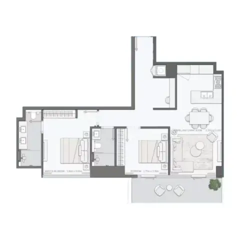 Mansory Residences: Type A, 1,216 sq ft 户型图
