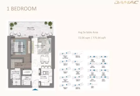 Seacrest: Floor plan Type A, 776 sq ft