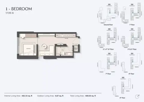 Sands Phase 2: Floor plan Type A-Tower A, 489 sq ft
