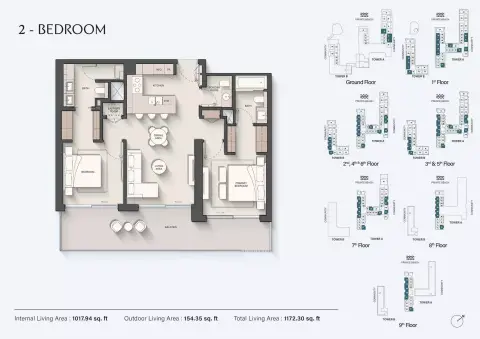 Sands Phase 2: Floor plan Type A-Tower A & B, 1,172 sq ft