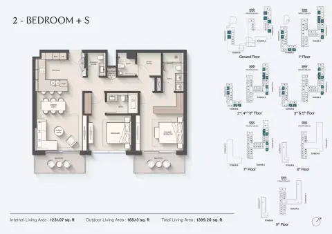 Sands Phase 2: Floor plan Type A+S-Tower A & B, 1,399 sq ft