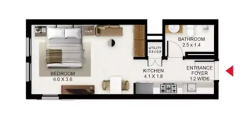 South Garden B: Floor plan Type B1, 399 sq ft