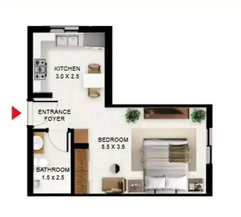South Garden B: Floor plan Type C, 412 sq ft
