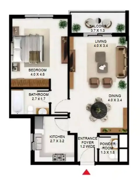 South Garden B: Floor plan Type B, 857 sq ft