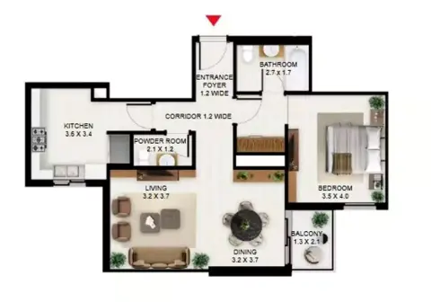 South Garden B: Floor plan Type C, 868 sq ft