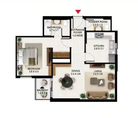 South Garden B: Floor plan Type F, 824 sq ft