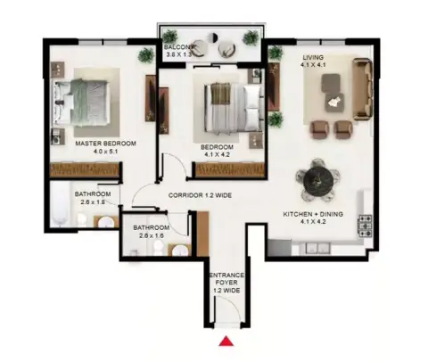 South Garden B: Floor plan Type G, 1,177 sq ft