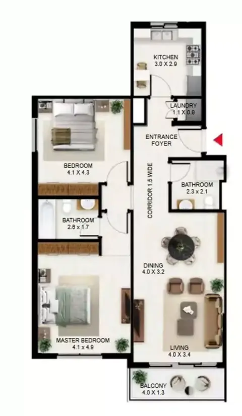 South Garden B: Floor plan Type D, 1,188 sq ft