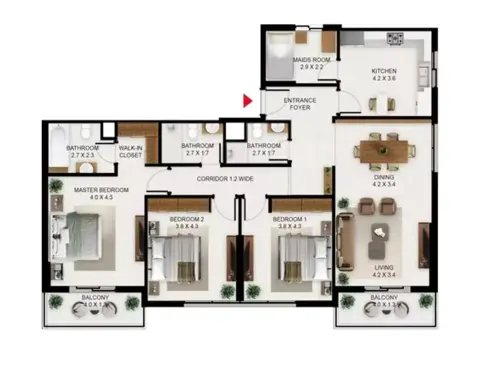 South Garden B: Floor plan Type A1, 1,743 sq ft