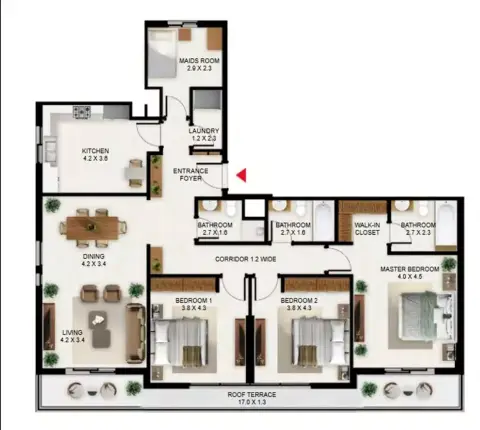 South Garden B: Floor plan Type B, 1,931 sq ft