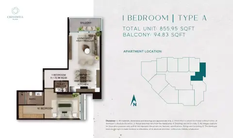 Cresswell Plaza: Type A, 855 sq ft 户型图