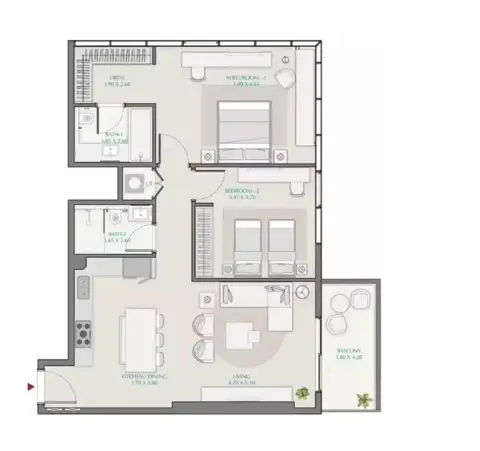 Avenue Park Towers: फ़्लोर प्लान Type 1, 1,133 sq ft