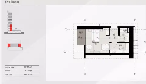 Bahria Town Dubai: Floor plan Type B, 442 sq ft