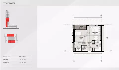 Bahria Town Dubai: Floor plan Type C, 757 sq ft