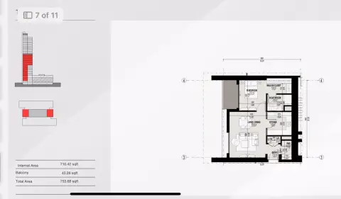 Bahria Town Dubai: Floor plan Type A, 753 sq ft