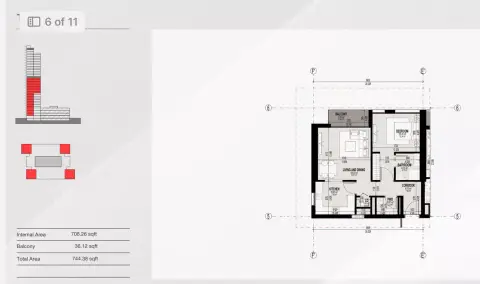 Bahria Town Dubai: Floor plan Type B, 744 sq ft