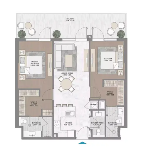 Damac Riverside Views Indigo: Floor plan Type 1208, 1,163 sq ft