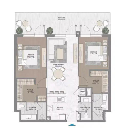 Damac Riverside Views Indigo: Floor plan Type 1314- 1302, 1,142 sq ft