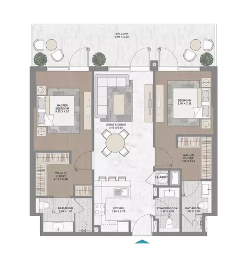Damac Riverside Views Indigo: Floor plan Type 1408, 1,163 sq ft
