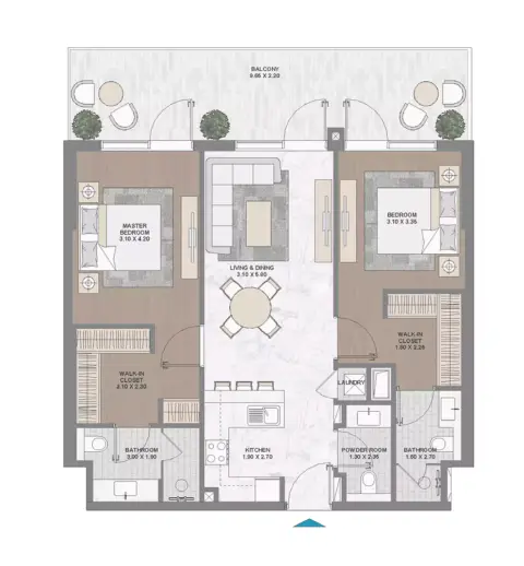 Damac Riverside Views Indigo: Floor plan Type 1303, 1,147 sq ft