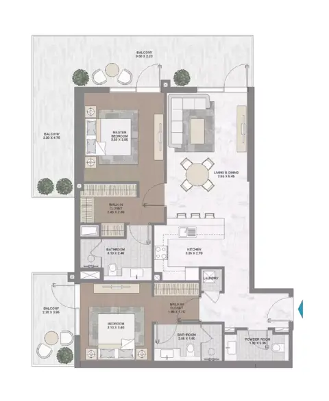 Damac Riverside Views Indigo: Floor plan Type 1406, 1,442 sq ft